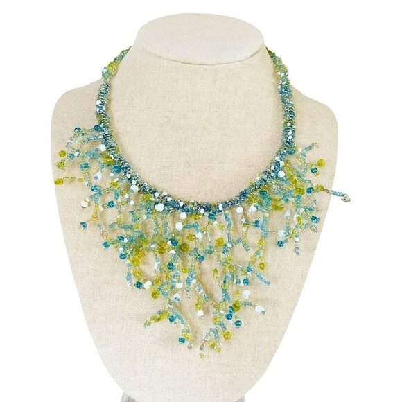 Vintage Jewelry - Vintage Ocean Inspired Multi Strand Beaded Necklace Aqua Green